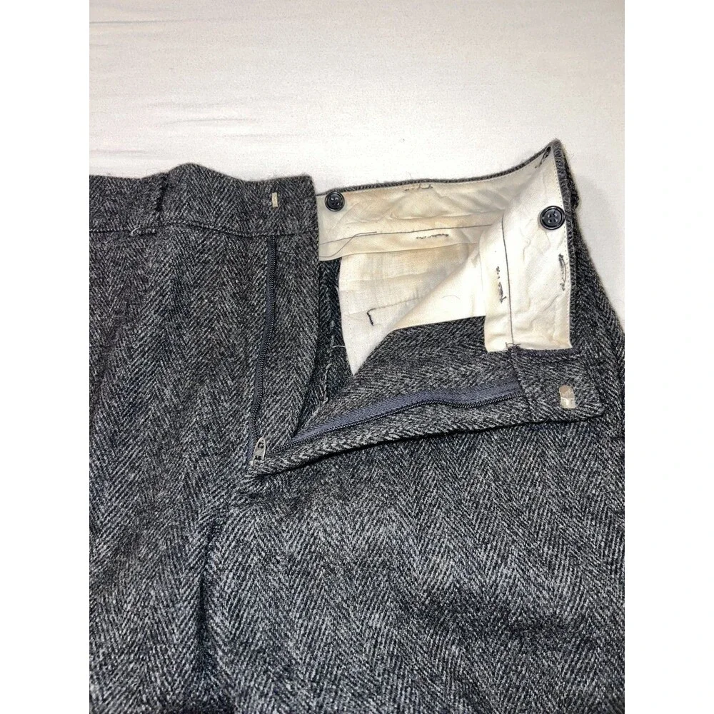 Vtg LL Bean Freeport Maine Thick Heavy Men Wool Pants Hunting Tweed Plaid 34x28